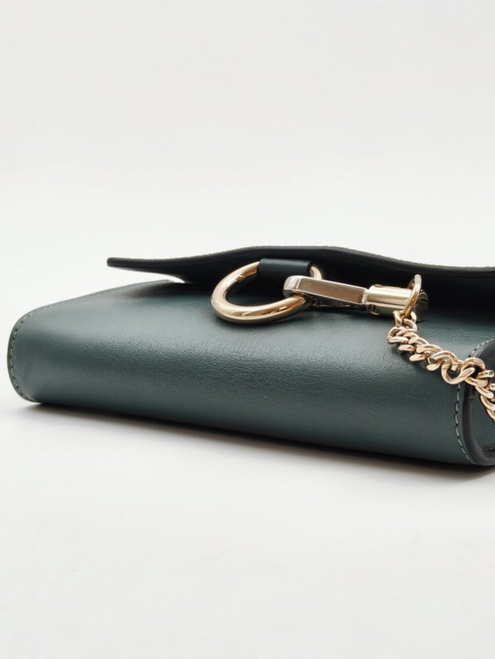 Chloé Faye Small Crossbody Bag Dark Green Suede Leather Gold Chain Authentic - Picture 7 of 12